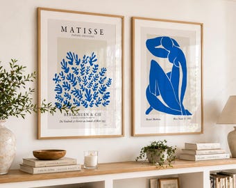 Matisse Blue Prints Set of 2, Mid Century Modern Wall Art, Henri Matisse Exhibition Decor 18