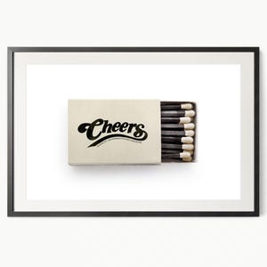 Cheers matchbox photo Above bar cart decor Dine room art Movie lovers gift Retro wall decor Travel art Anniversary gift Black and beige 3