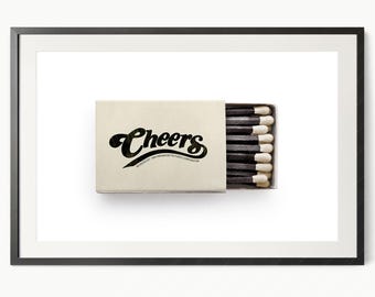 Retro Wall Art, Cheers matchbox photo, Above bar cart decor  3