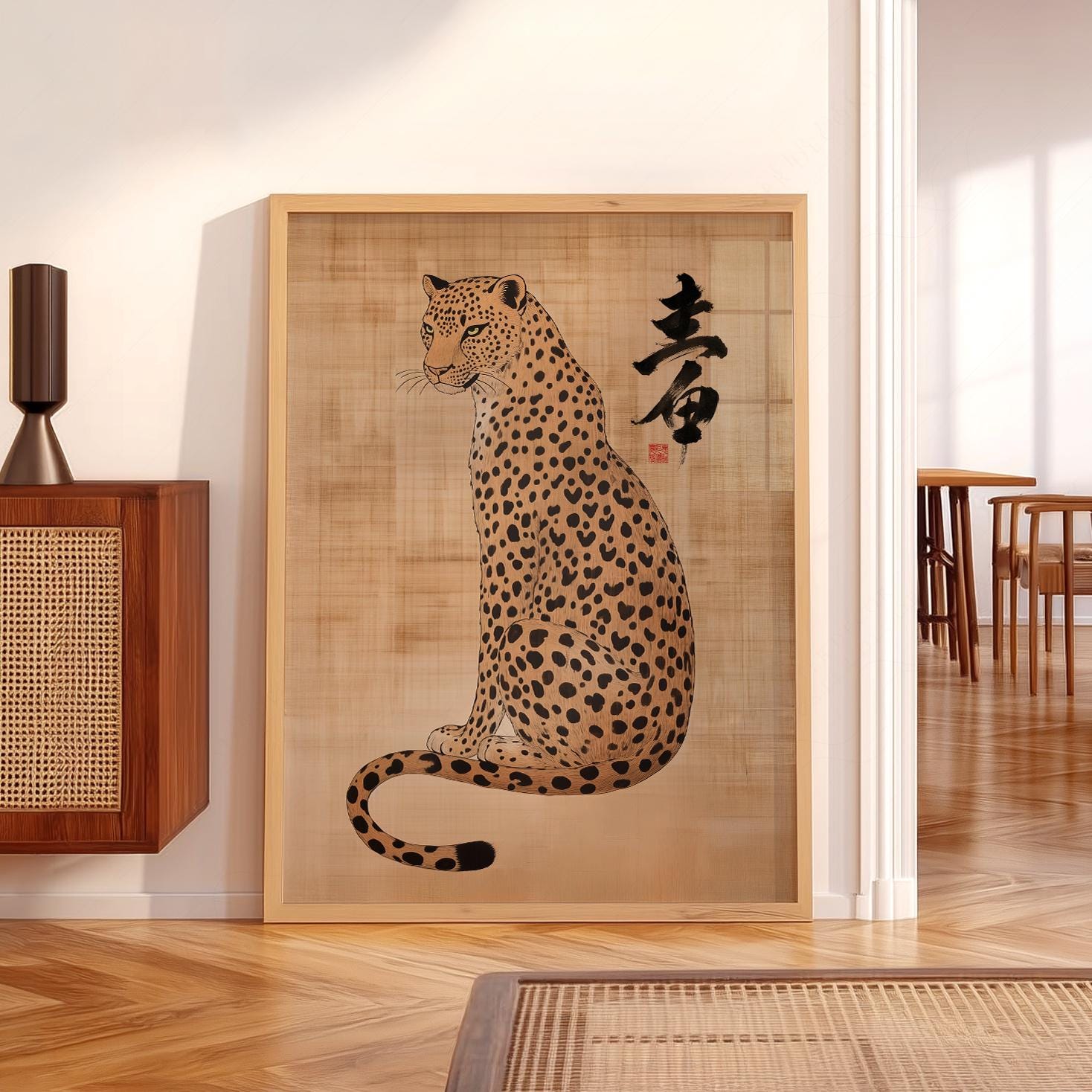Vintage Leopard【38-kT THE RICH】HAKUオリジナル Japanese Leopard Wildlife Art Print, Vintage Asian Animal Decor