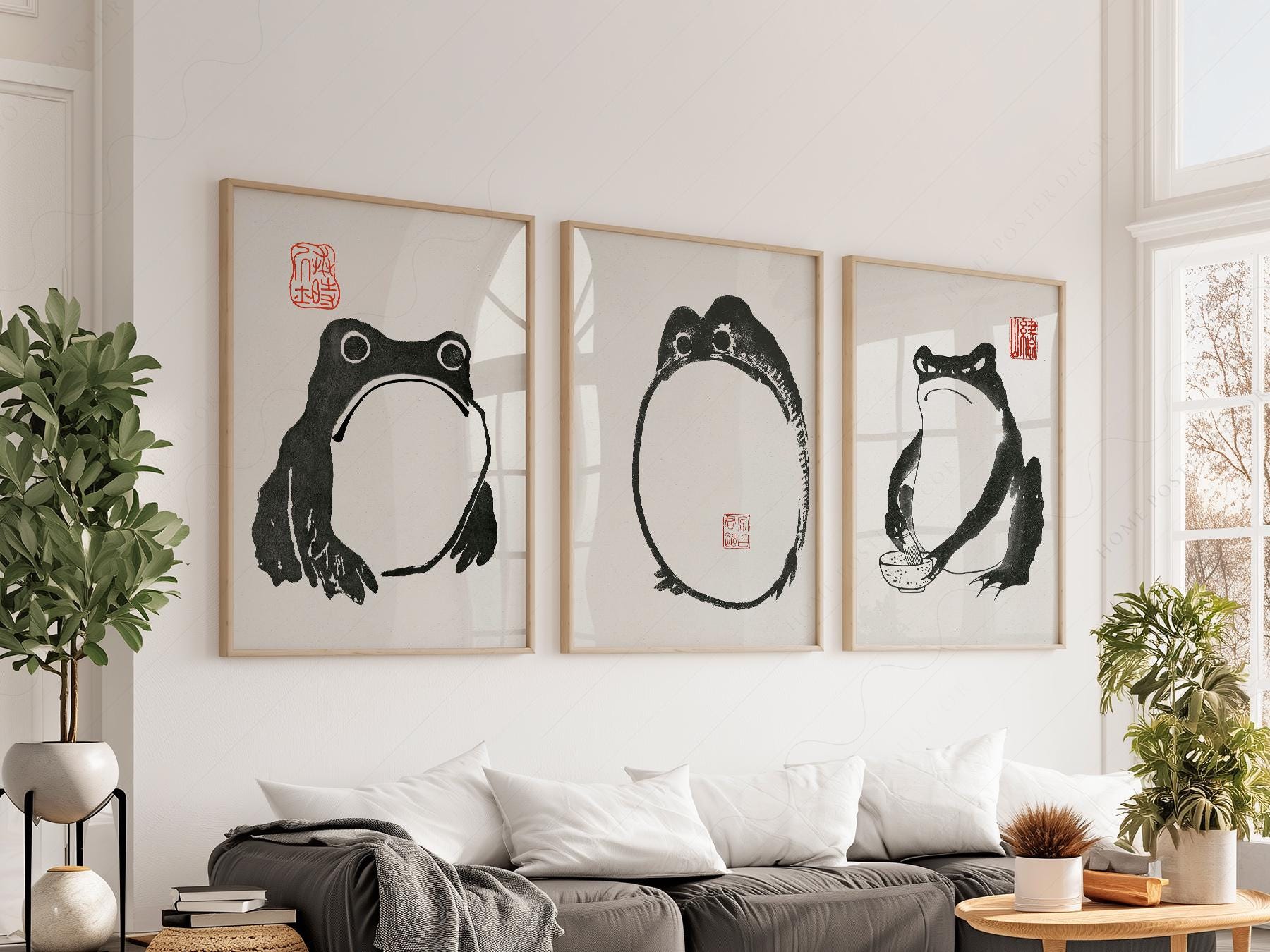 Matsumoto Hoji Frog Art Print Set, Japanese Woodblock Style, Zen