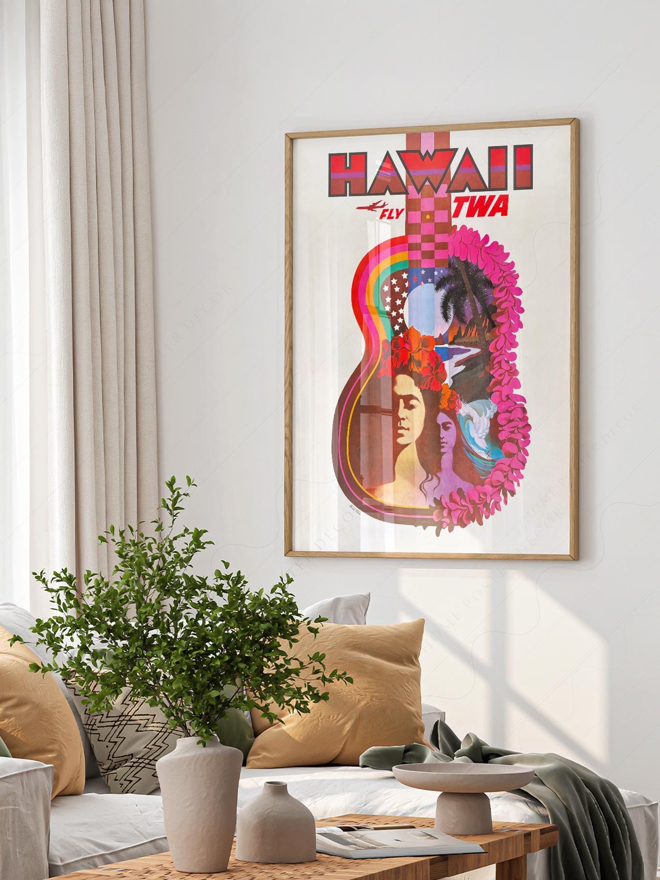 Hawaii TWA Vintage Travel Poster, Retro Hawaiian Wall Art