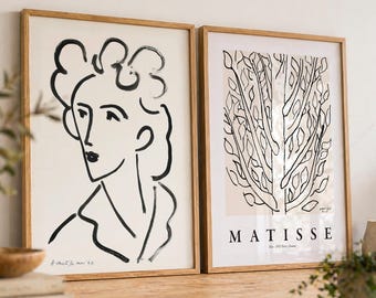 Henri Matisse, Line Drawing Prints Set of 2, Portrait & Botanical Poster Set, Minimalist Black and White Wall Art, Exhibition Poster 7