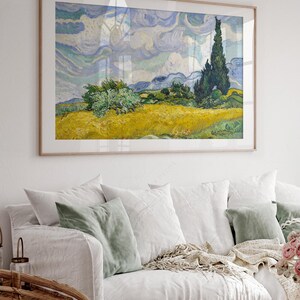 Vincent Van Gogh, Wheat Fields with Cypresses, Nature Landscape, Blue Cloud Art, Oil Country Painting 34 immagine 5