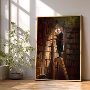 Carl Spitzweg Bookworm Print: Antique Library Painting, Book Lover Gift 108-8 image 9