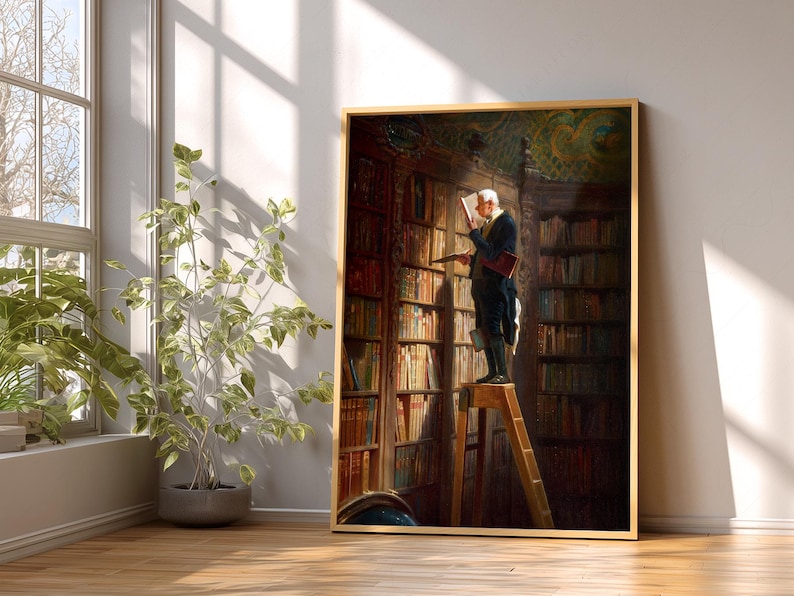 Carl Spitzweg Bookworm Print: Antique Library Painting, Book Lover Gift 108-8 image 9