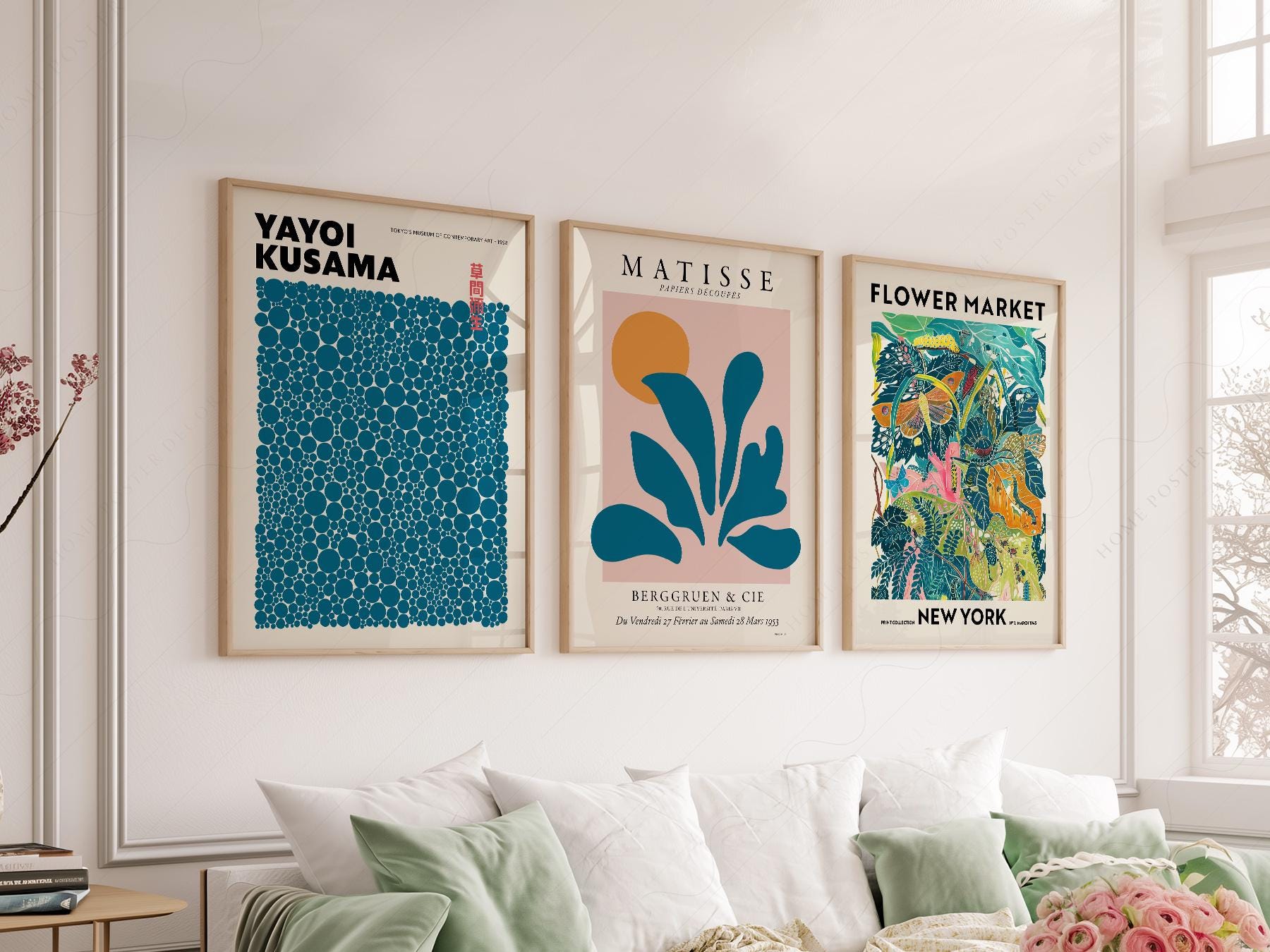 Modern Art Print Set | Matisse, Kusama, Flower Market, Teal Blue