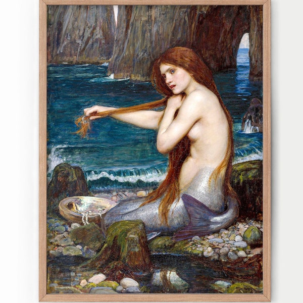 John William Waterhouse, Mermaid Figure, Wedding Gift, Oil Painting, Art Reproduction, Fine Art, Antique Print, English painter 72-2