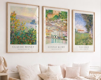 Famous Masterpiece Wall Art Set of 3, Monet Klimt Van Gogh, Vintage Landscape Print, Physical Prints 84