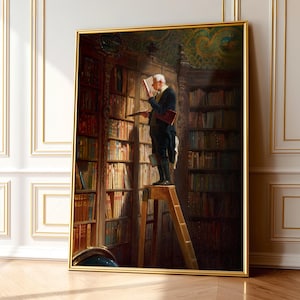 Carl Spitzweg Bookworm Print: Antique Library Painting, Book Lover Gift 108-8 image 1