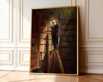 Carl Spitzweg Bookworm Print: Antique Library Painting, Book Lover Gift 108-8