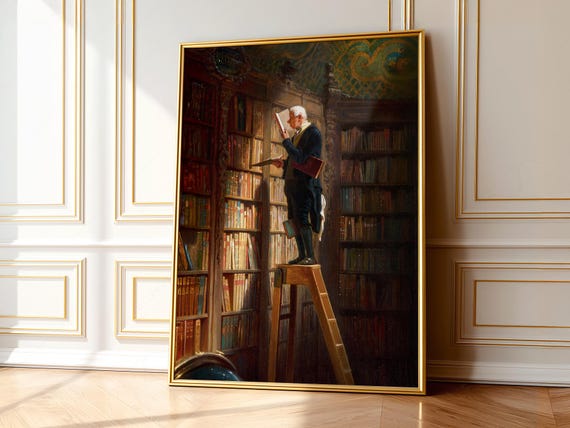 Carl Spitzweg Bookworm Print: Antique Library Painting, Book Lover Gift 108-8