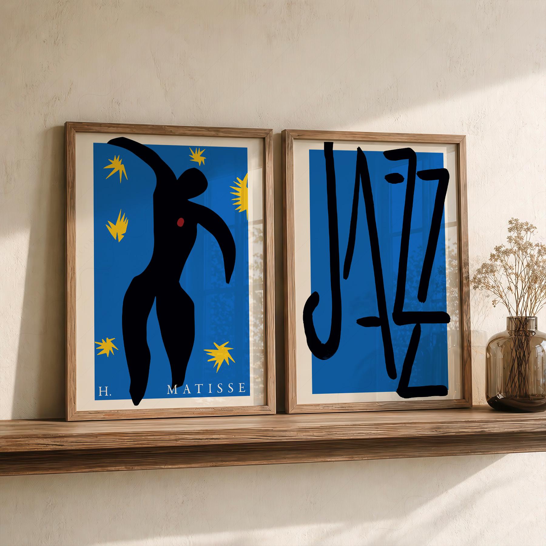 Matisse Jazz Prints Set of 2, Icarus Poster, Blue Modern Wall Art