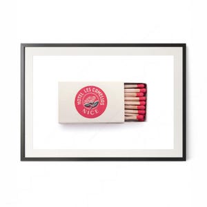 Nice Matchbox Art Print, Vintage French Riviera Hotel Poster, Pink Camellia Matchstick Photography, European Aesthetic Print 11