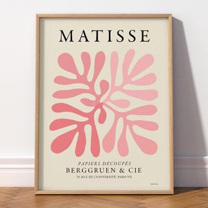 Matisse Coral rosa, arte de pared neutro, impresión minimalista, hoja de Matisse, póster de exposición, regalo para ella, arte de pared estético, color pastel