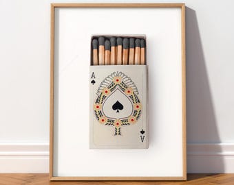 Ace of Spades Vintage Matchbox Art Print, Retro Card Poster 51