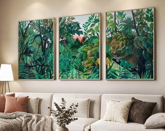 Henri Rousseau Tropical Jungle Art Print Set, Green Forest Decor 12