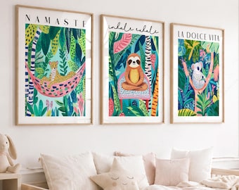 Jungle Animal Prints, Kids Room Decor, Set of 3 Prints
