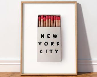 New York City Matchbox Poster, Trendy Retro Wall Art, Minimalist NYC Print, Housewarming Gift