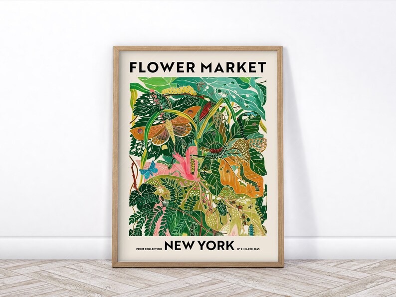 Flower Market Print, New York Poster, Floral Wall Decor, Flower Art Print, Green Garden Print, Leaves Leaf Poster, Plant Art, Modern Style image 7