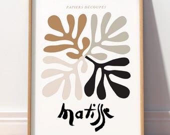 Matisse Abstract Print, Neutral Wall Art, Modern Minimalist Art, Beige Black Organic Shapes 52