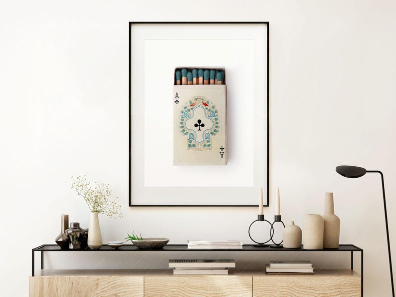 Ace of clubs Playing cards, Retro wall art, Aesthetic room, Vintage matchbox photography image 4