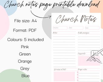 Church Notes Printable Download - Digital Download - Sermon Notes - Church Resources