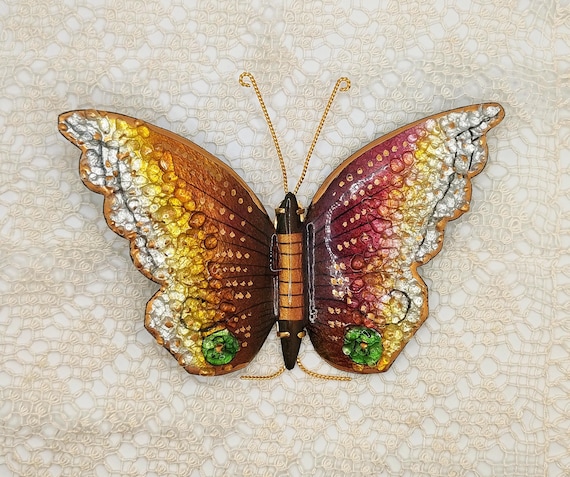 Brocante ! Jolie Broche Ancienne En Or En Forme De Papillon Avec Grenats - XIXe-XXe Siècle, Espagne