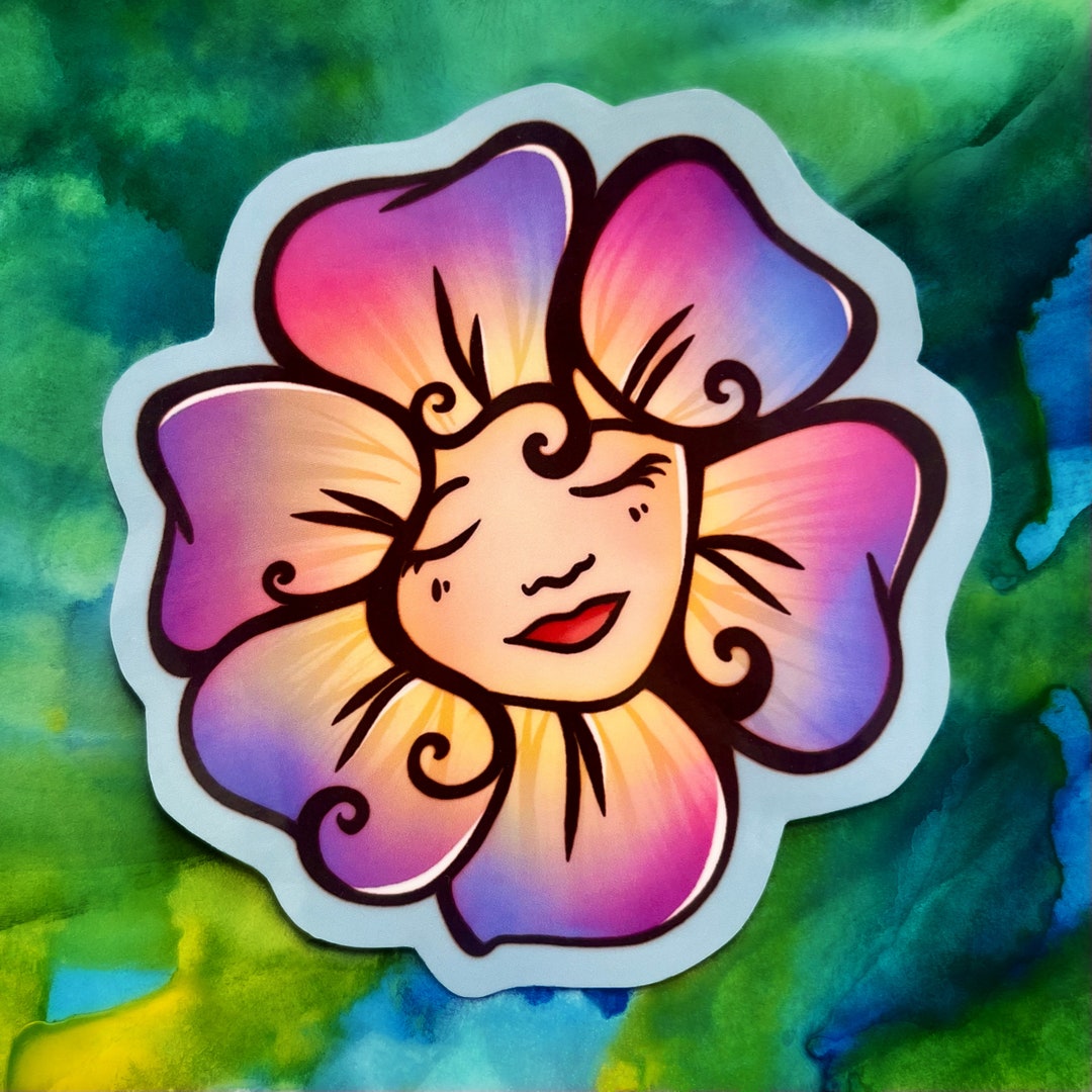 Springtime Flower Face Glossy Sticker - Etsy