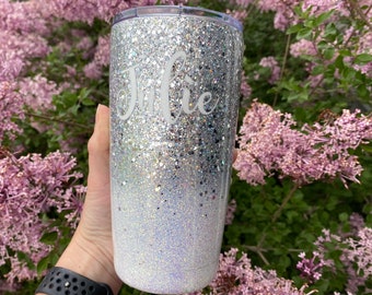 Ombre Glitter Tumbler, Silver and White Glitter Tumbler, White Glitter Cup, Bride Glitter Cup, Opal Glitter Cup, White Sparkle Tumbler