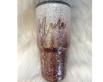 Rose Gold Glitter Tumbler, Pink Glitter Tumbler, Rose Gold Cup