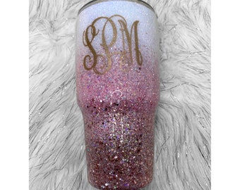 Pink Glitter Tumbler, Rose Gold Tumbler, Pink Sparkle Mug, Ombre Glitter Cup, Personalized Glitter Tumbler, White Glitter Tumbler, Gift idea