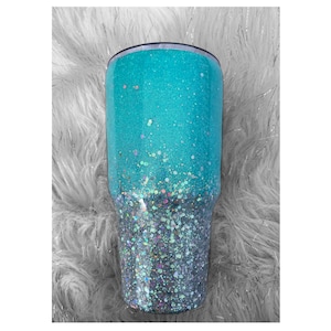 Teal and Silver Glitter Tumbler, Custom Glitter Tumbler, Glitter Dipped Cup, Ombre Glitter Tumber, Glitter mug, Sparkle Cup, Blue Glitter