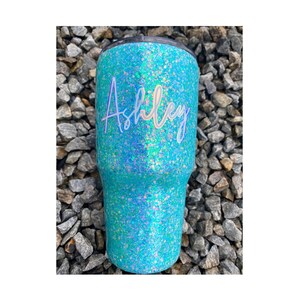 Aqua Glitter Tumbler, Teal Glitter Tumbler, Personalized Glitter Tumbler, Glitter Dipped Cup, Chunky Glitter Tumbler, 30oz Glitter Tumbler