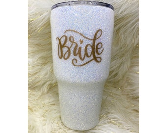 Bride Glitter Tumbler, White Glitter Tumbler, Glitter Bride Cup, Engagement Gift for Bride, White Sparkle Cup, White Bride Mug, Bachelorette