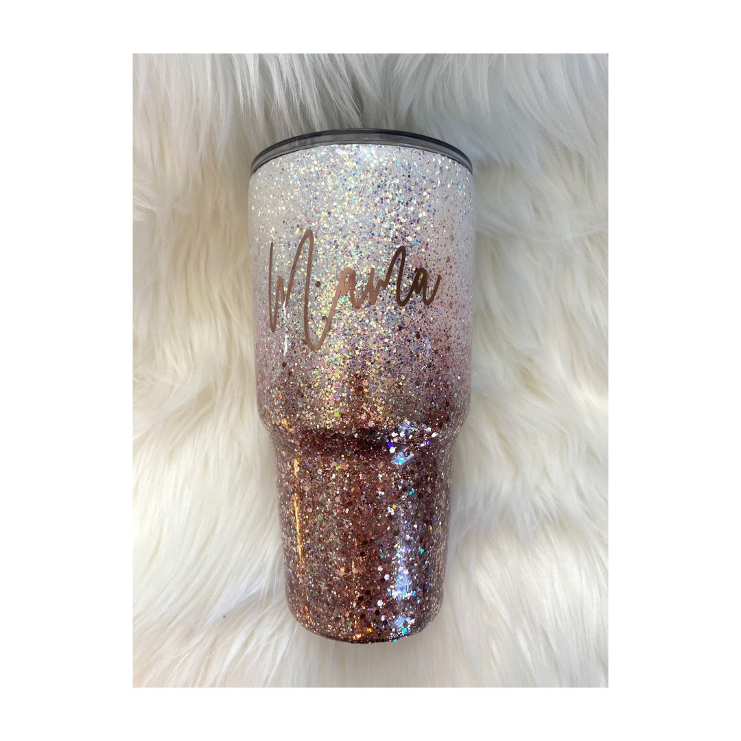 Rose Gold Glitter Tumbler, Pink Glitter Tumbler, Rose Gold Cup, Mama