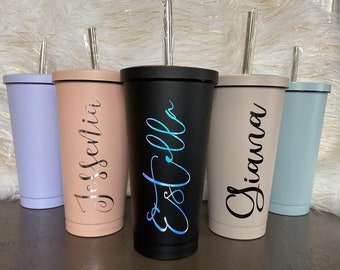 Personalized Insulated Tumbler: Stainless Steel Travel Mug with Straw