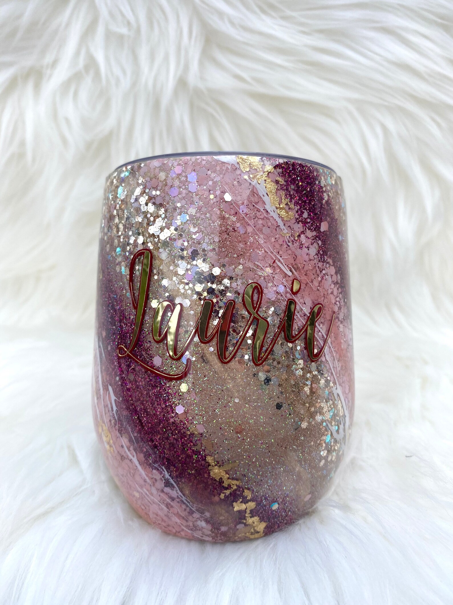Rose Gold Glitter Flower Tumbler