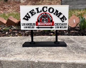 Letrero de BIENVENIDA en el Midpoint Cafe - Versión en miniatura del letrero en Adrian, Texas, Ruta 66, Carretera Madre, América de Carretera