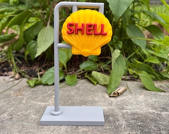 Placa de Posto de Gasolina Shell - Versões em Miniatura das Placas Rodoviárias Antigas da Shell, Estrada Mãe, América à Beira da Estrada, Histórico, Vintage, Rodovias
