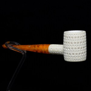 Hand Carved Lattice Poker Straight Stem Meerschaum Pipe, The Best Block Meerschaum, Unsmoked Meerschaum Pipe