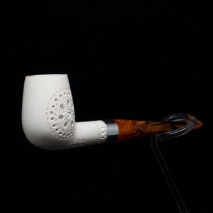 Smooth Floral Pattern Meerschaum Pipe, 100% Solid Block Meerschaum, Unsmoked Meerschaum Pipe