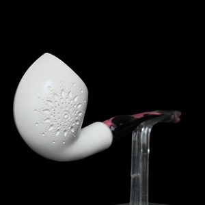 Hand-Carved Embossed Floral Pipe, Half Bent Stem Meerschaum Pipe, Flower and Leaf Designs Embossed Pipe, Unsmoked Pipe, Block Meerschaum