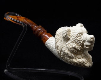 Hand Carved Bear Meerschaum Pipe, The Best Block Meerschaum, Unsmoked Pipe