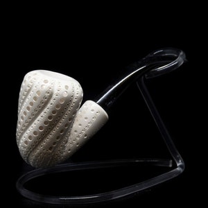 Lattice Swirled Bent Stem Meerschaum Pipe, Unsmoked Pipe, Block Meerschaum