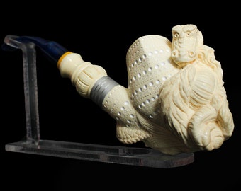 Hand-Carved Large Dragon Pipe, Half Bent Stem Meerschaum Pipe, Unsmoked Meerschaum Pipe with Silver, The Best Block Meerschaum