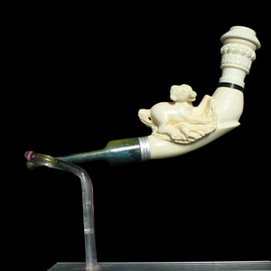 Glatte Zigarettenspitze mit Hundefigur, Silber Ringhalter, Ungerauchte Meerschaum Pfeife, Die Beste Block Meerschaum