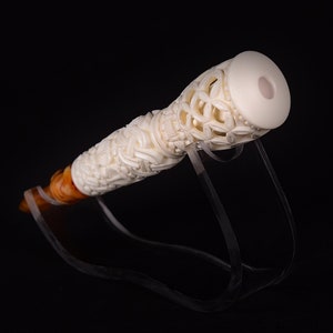 Deep Lattice Cigarette Holder, The Best Block Meerschaum, Unsmoked Meerschaum, Handmade Fitted Case Cigar Holder, Unsmoked Pipe