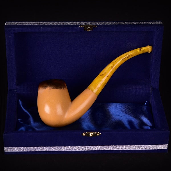 Lee Van Cleef Pipe, Half Bent Meerschaum Pipe, Unsmoked Pipe, The Best Block Meerschaum, Turkish Meerschaum, Cowboy Pipe, Yellow Stem Pipe