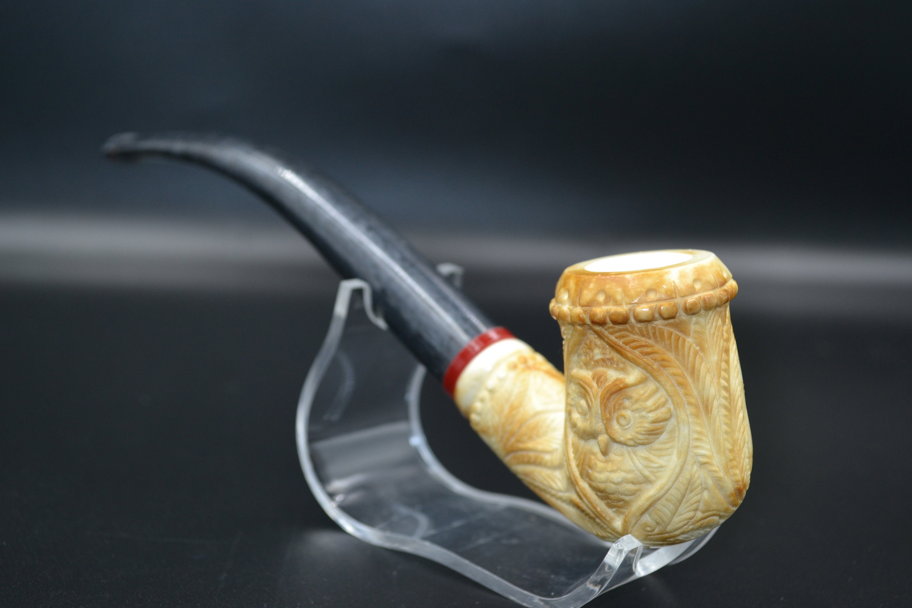 Embossed Owl Pipe, Meerschaum Pipe, Unsmoked Pipe, Tobacco Pipe, Smoking Pipe, Classical Pipe